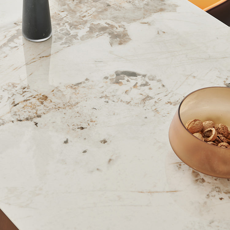 Metal Traditional Luxury Rectangle Indoor Table Sintered Stone Table with Pedestal