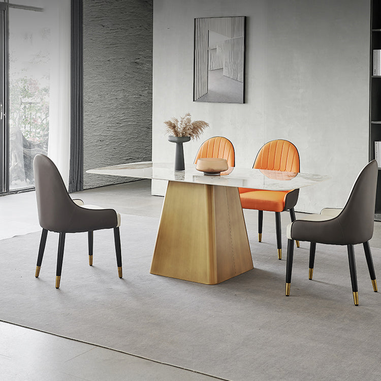 Metal Traditional Luxury Rectangle Indoor Table Sintered Stone Table with Pedestal
