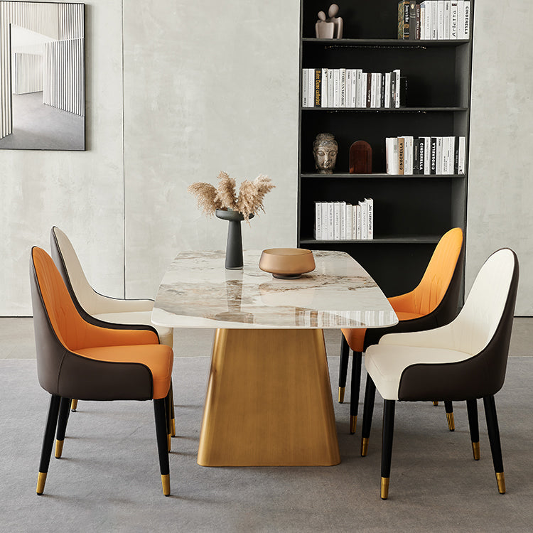 Metal Traditional Luxury Rectangle Indoor Table Sintered Stone Table with Pedestal