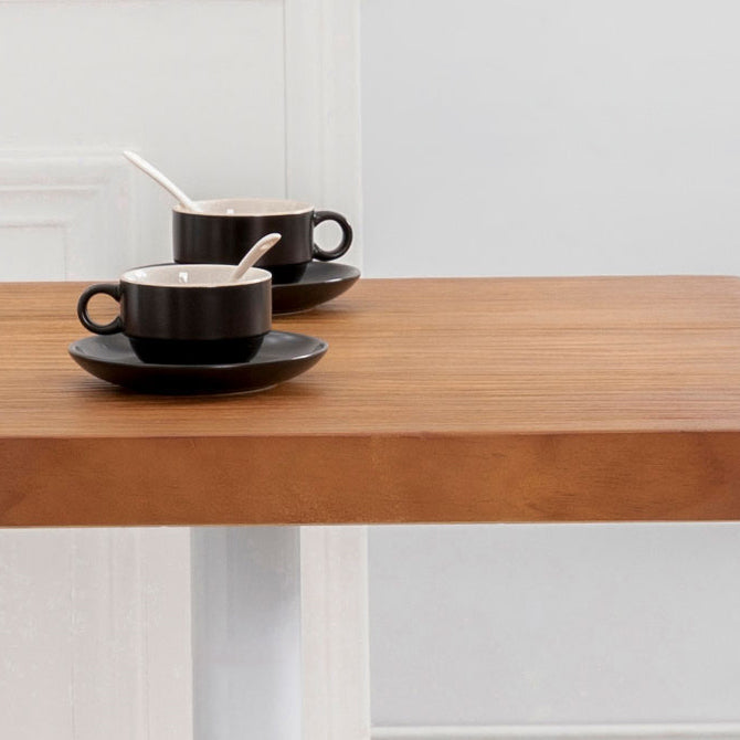 Solid Wood Industrial Dining Table Brown Top Table with White Frame for Dinning Room