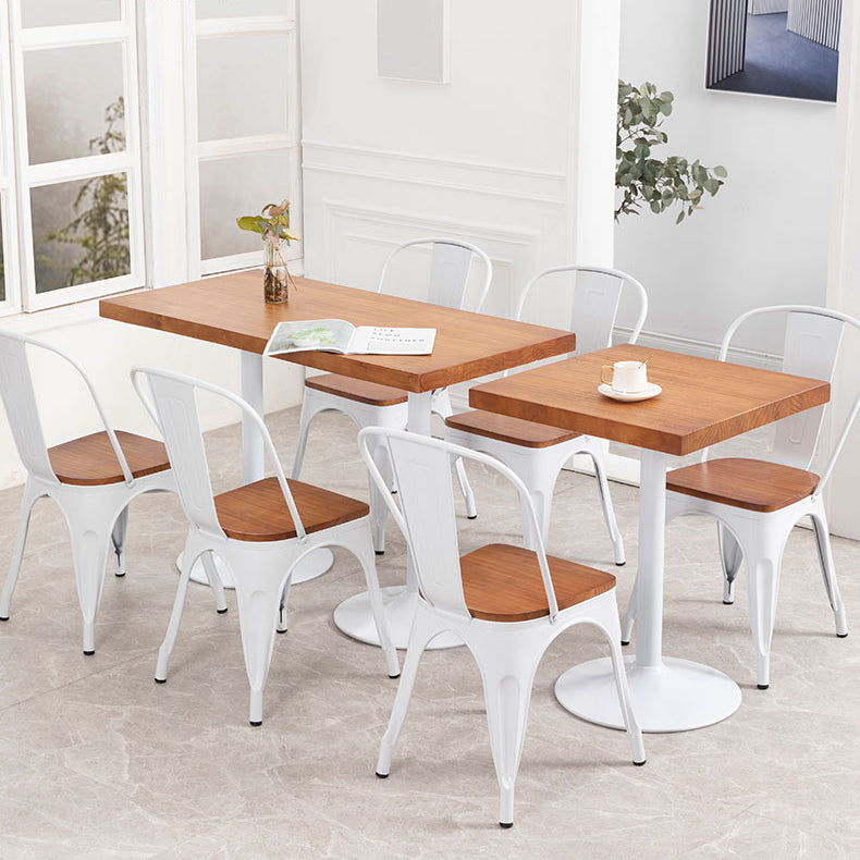 Solid Wood Industrial Dining Table Brown Top Table with White Frame for Dinning Room