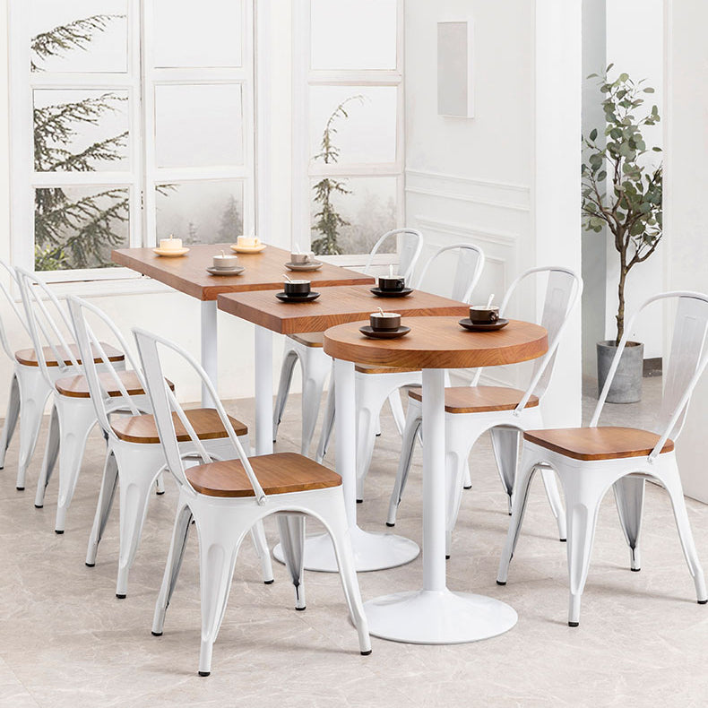 Solid Wood Industrial Dining Table Brown Top Table with White Frame for Dinning Room