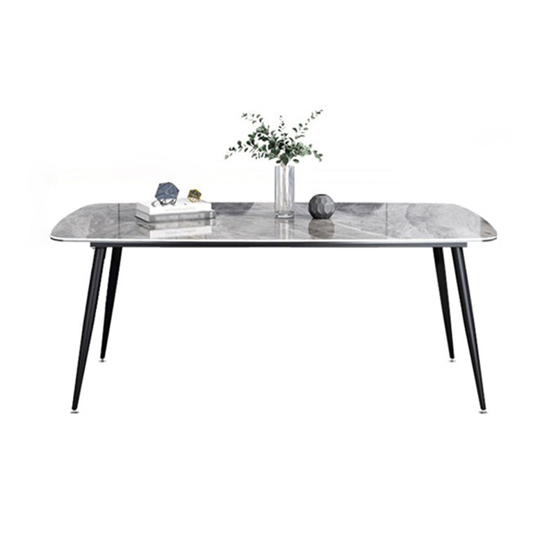 Contemporary Rectangle Dining Table Grey Sintered Stone Dining Table with 4 Black Legs