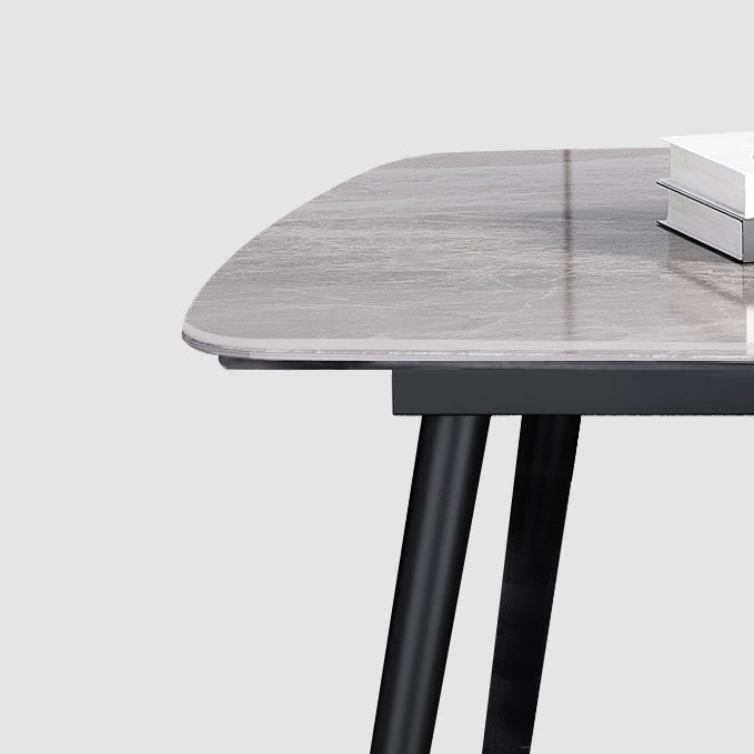 Contemporary Rectangle Dining Table Grey Sintered Stone Dining Table with 4 Black Legs