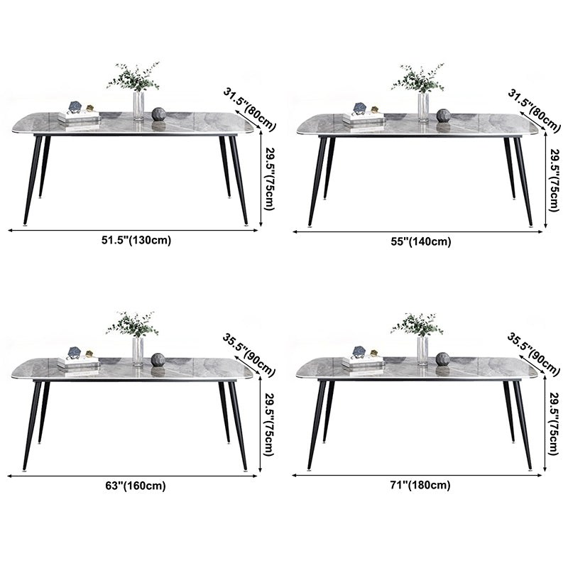 Contemporary Rectangle Dining Table Grey Sintered Stone Dining Table with 4 Black Legs
