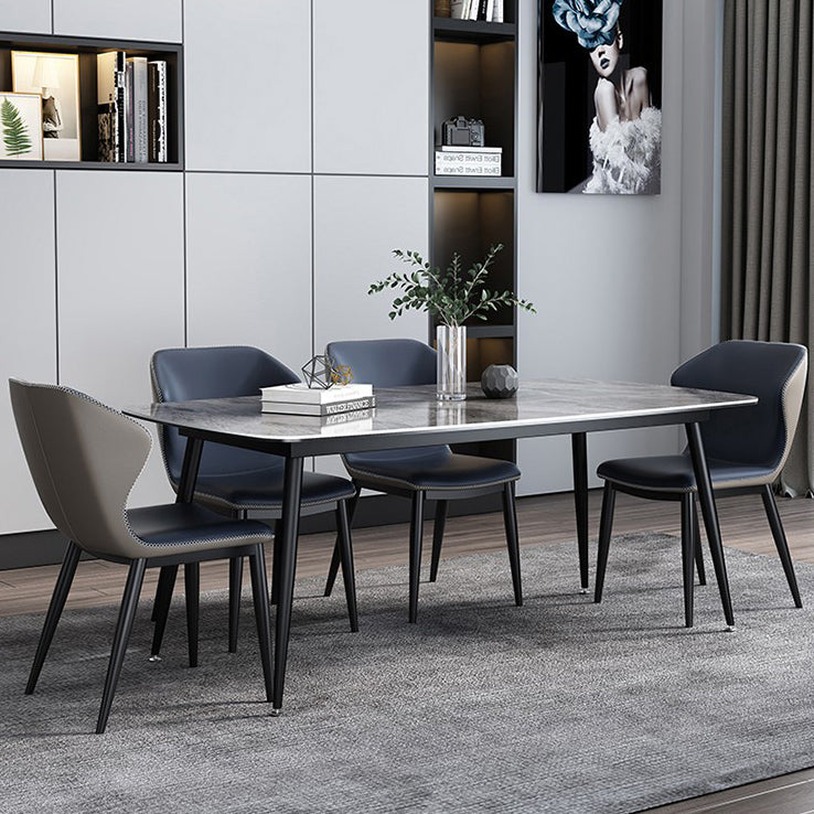 Contemporary Rectangle Dining Table Grey Sintered Stone Dining Table with 4 Black Legs