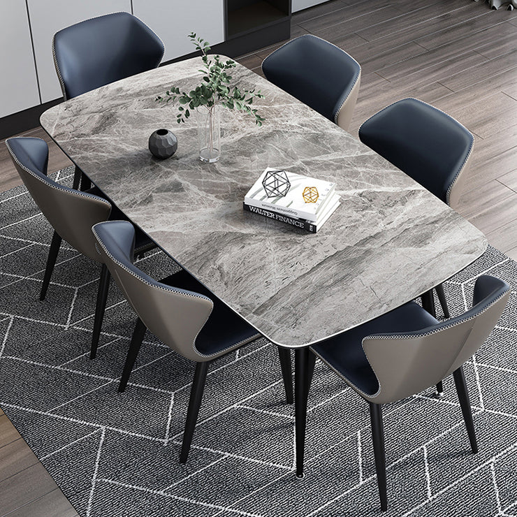 Contemporary Rectangle Dining Table Grey Sintered Stone Dining Table with 4 Black Legs