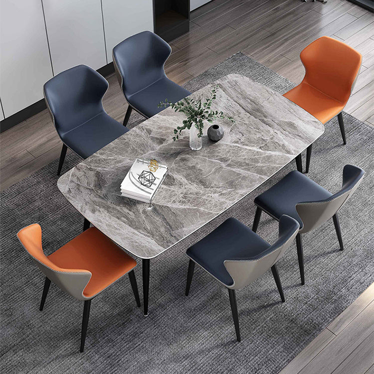 Contemporary Rectangle Dining Table Grey Sintered Stone Dining Table with 4 Black Legs