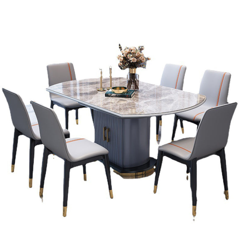 Extendable Round Dining Table Modern Adjustable Sintered Stone Top Table with Storage Pedestal