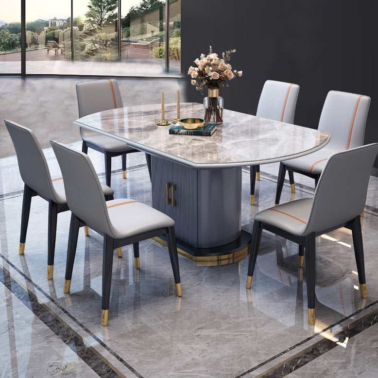 Extendable Round Dining Table Modern Adjustable Sintered Stone Top Table with Storage Pedestal