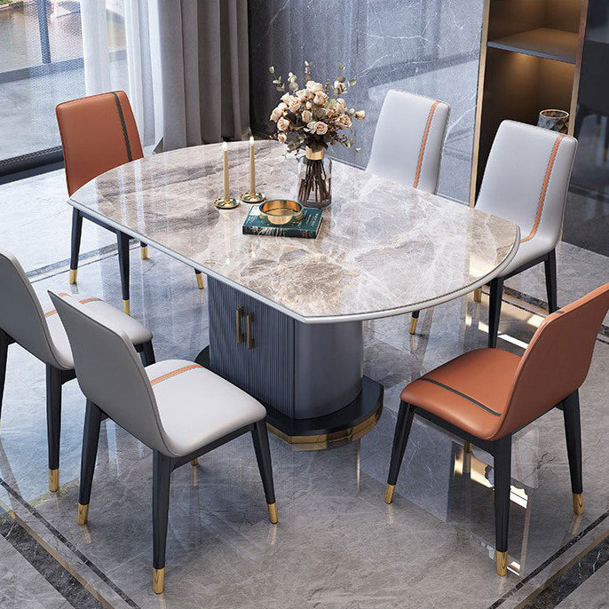 Extendable Round Dining Table Modern Adjustable Sintered Stone Top Table with Storage Pedestal