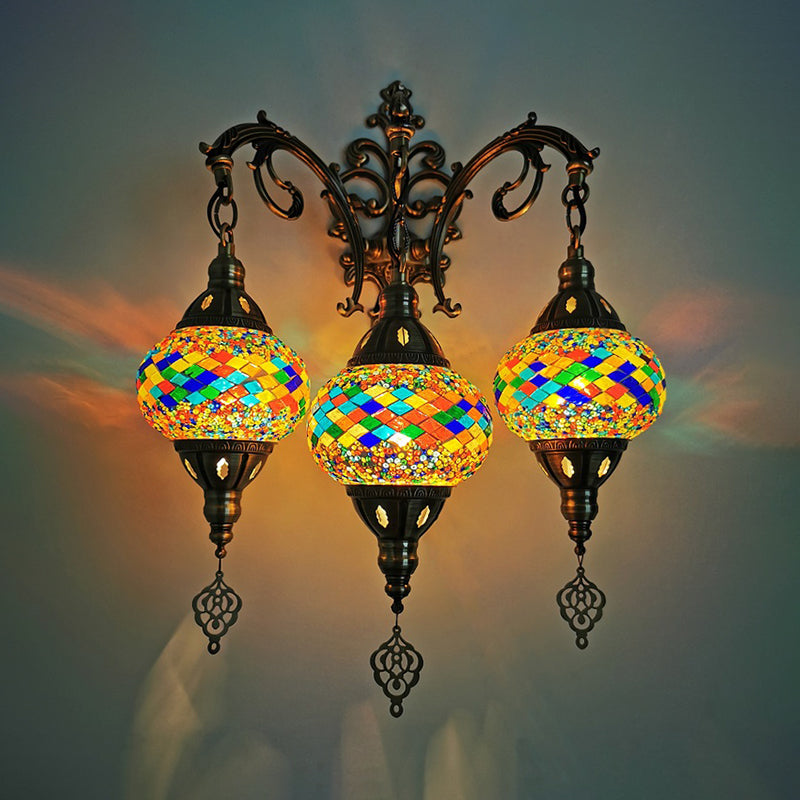 Luz de pared de vidrio de corte oval a mano 3 cabezas de 3 cabezas Luz de apliques en blanco/rojo/amarillo