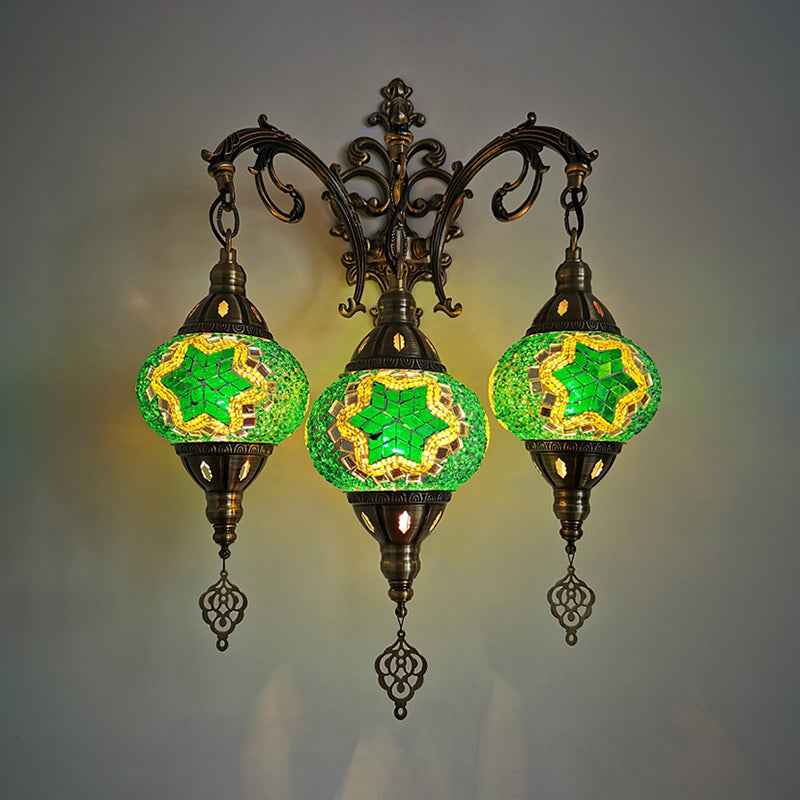 Luz de pared de vidrio de corte oval a mano 3 cabezas de 3 cabezas Luz de apliques en blanco/rojo/amarillo