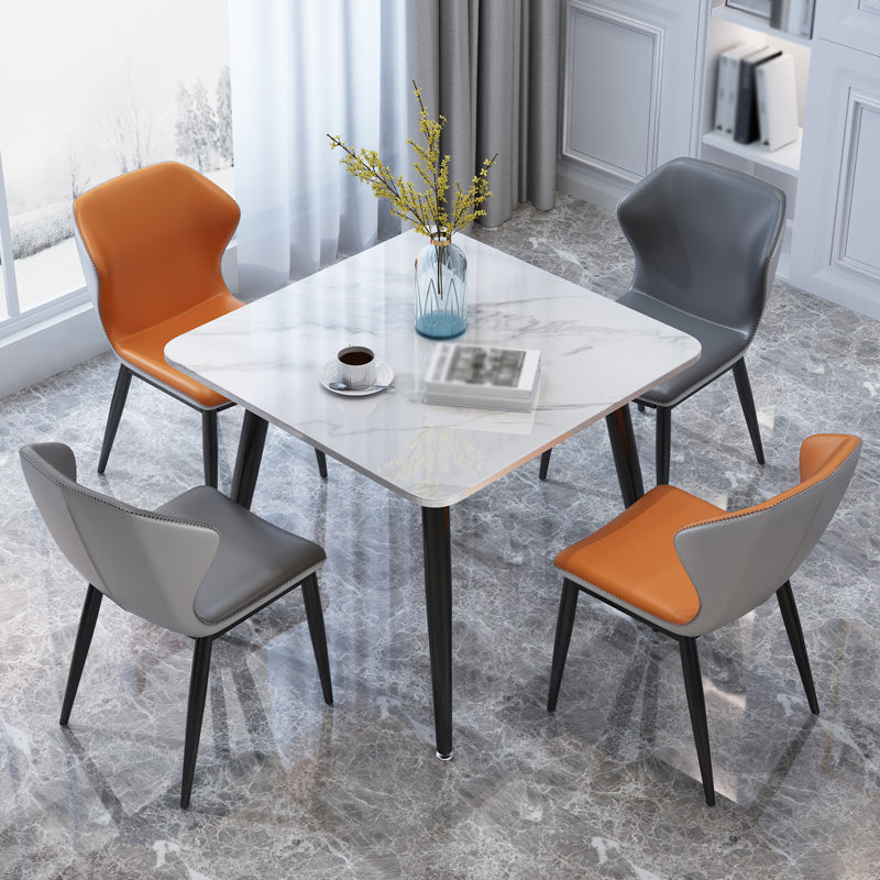 Square Industrial Dining Table White Tone Fixed Table with Sintered Stone