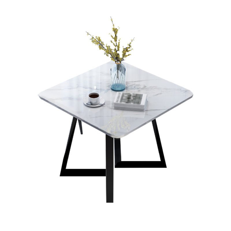 Square Industrial Dining Table White Tone Fixed Table with Sintered Stone