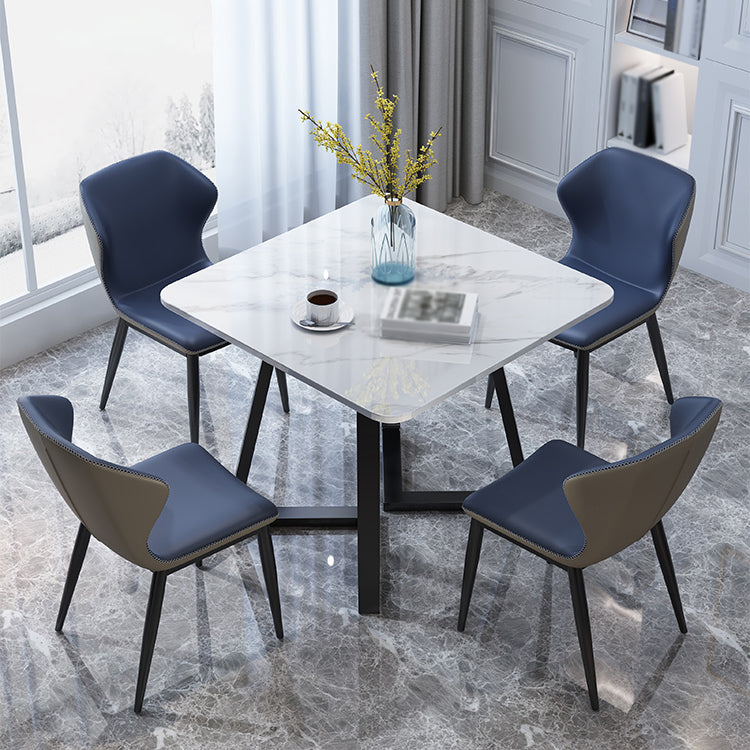 Square Industrial Dining Table White Tone Fixed Table with Sintered Stone