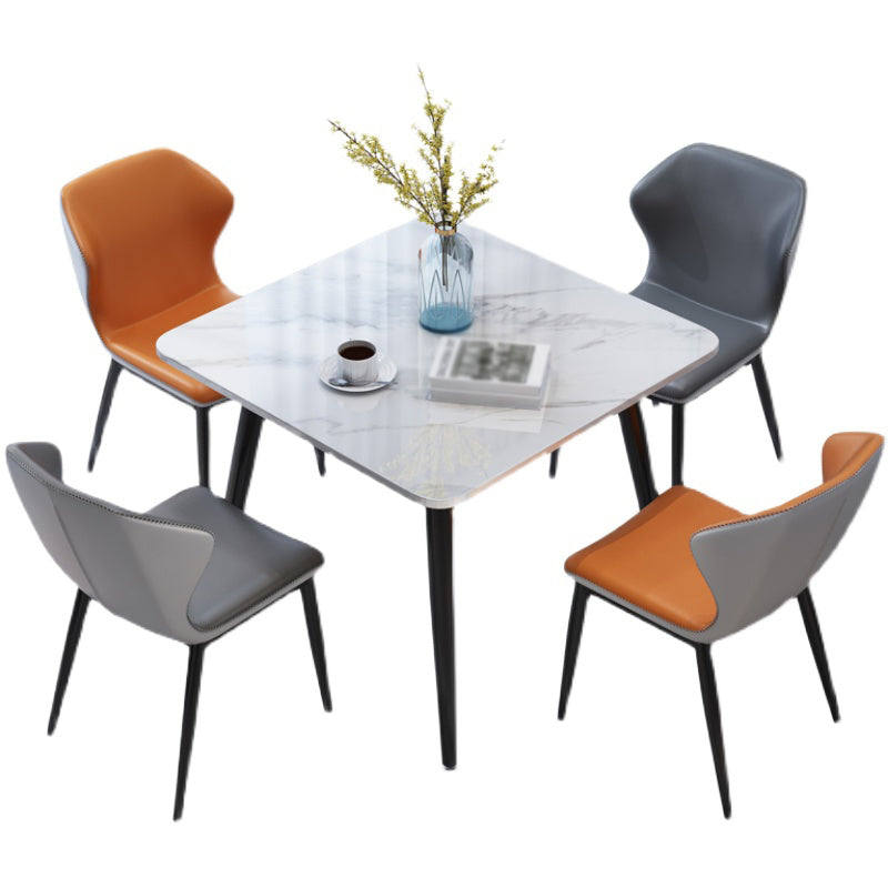 Square Industrial Dining Table White Tone Fixed Table with Sintered Stone