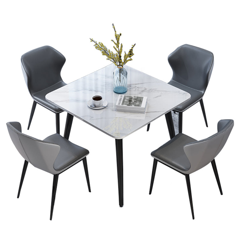 Square Industrial Dining Table White Tone Fixed Table with Sintered Stone