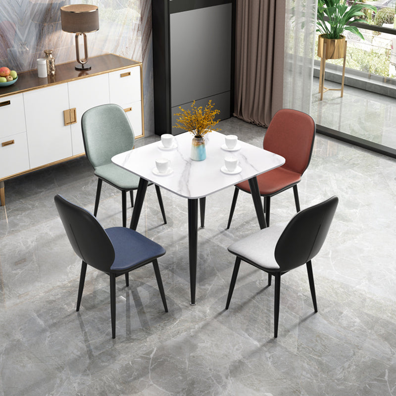 Square Sintered Stone White Dining Table Industrial 4 Legs Table for Dining Room