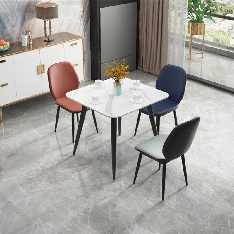 Square Sintered Stone White Dining Table Industrial 4 Legs Table for Dining Room