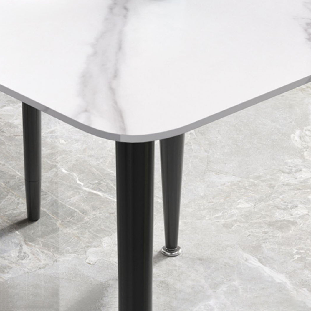 Square Sintered Stone White Dining Table Industrial 4 Legs Table for Dining Room