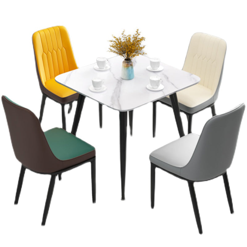 Square Sintered Stone White Dining Table Industrial 4 Legs Table for Dining Room