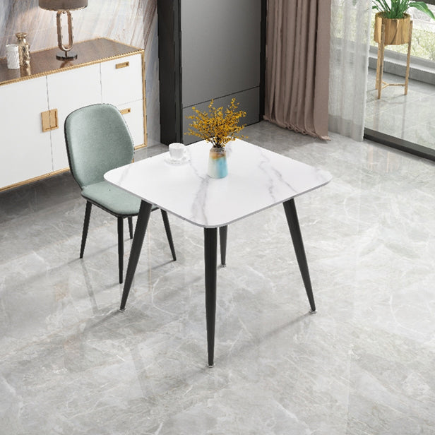 Square Sintered Stone White Dining Table Industrial 4 Legs Table for Dining Room