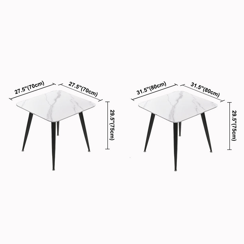 Square Sintered Stone White Dining Table Industrial 4 Legs Table for Dining Room