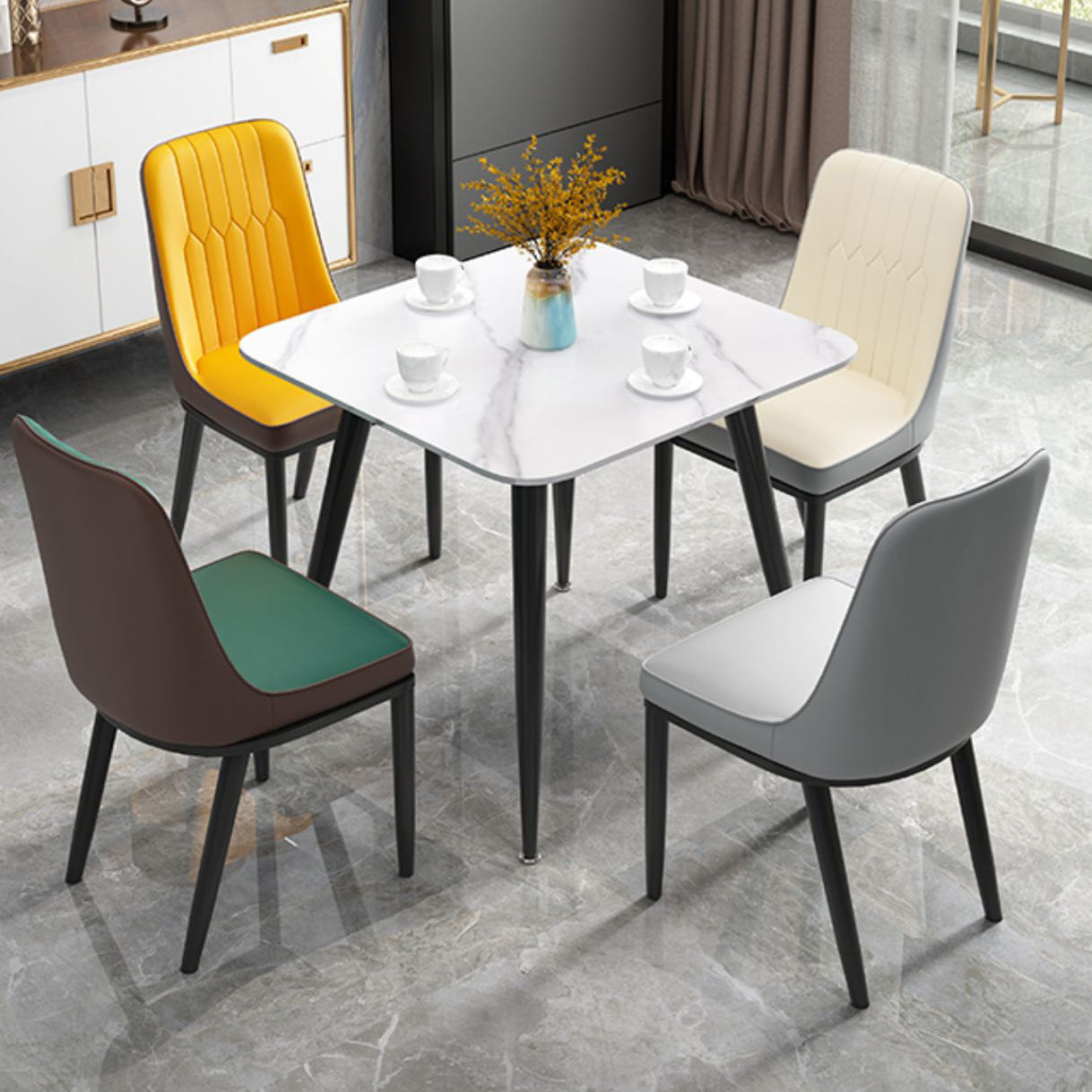 Square Sintered Stone White Dining Table Industrial 4 Legs Table for Dining Room