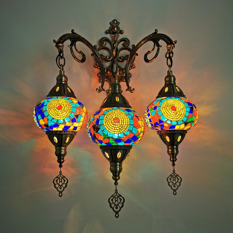 Luz de pared de vidrio de corte oval a mano 3 cabezas de 3 cabezas Luz de apliques en blanco/rojo/amarillo