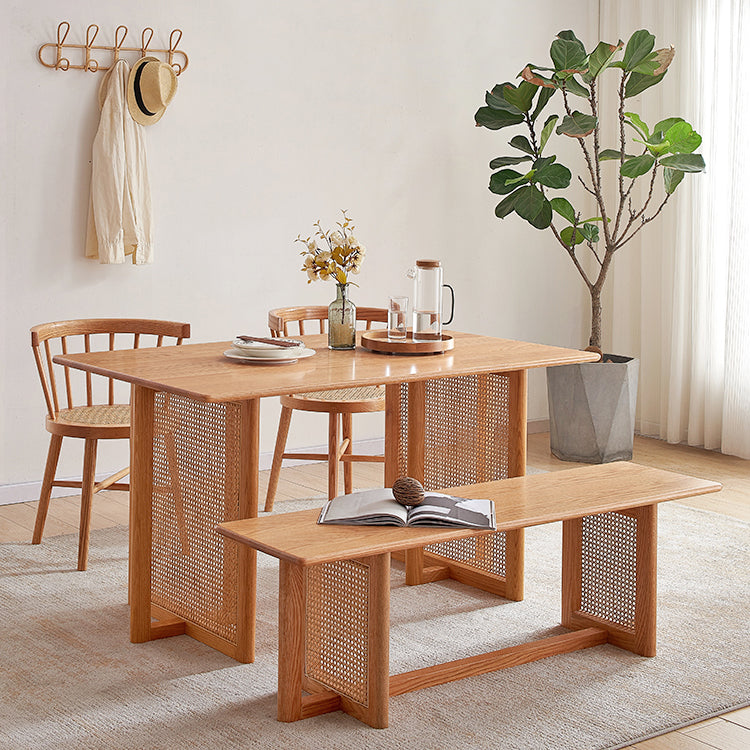 Rectangle Wooden Table Modern Red Oak Table in Nature with Double Pedestal