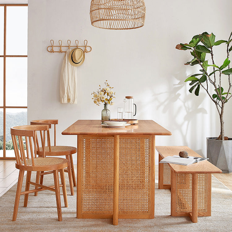 Rectangle Wooden Table Modern Red Oak Table in Nature with Double Pedestal