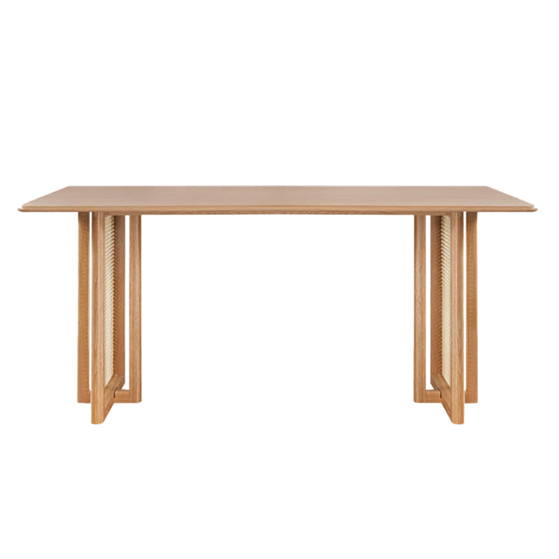 Rectangle Wooden Table Modern Red Oak Table in Nature with Double Pedestal