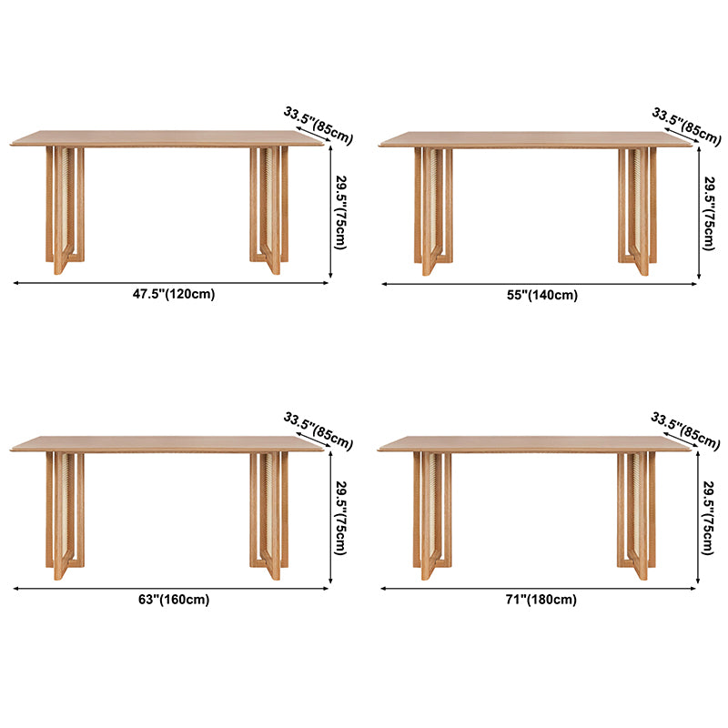 Rectangle Wooden Table Modern Red Oak Table in Nature with Double Pedestal