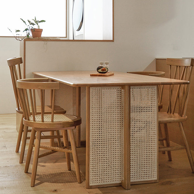 Rectangle Wooden Table Modern Red Oak Table in Nature with Double Pedestal