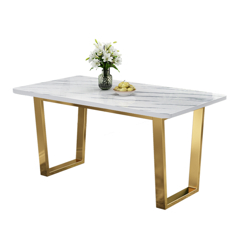 Metal Traditional Luxury Rectangle Table White Sintered Stone Table with Sled Base