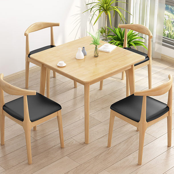 Square 4 Legs Industrial Dining Table Wood Color Fixed Table with Rubberwood Solid Wood