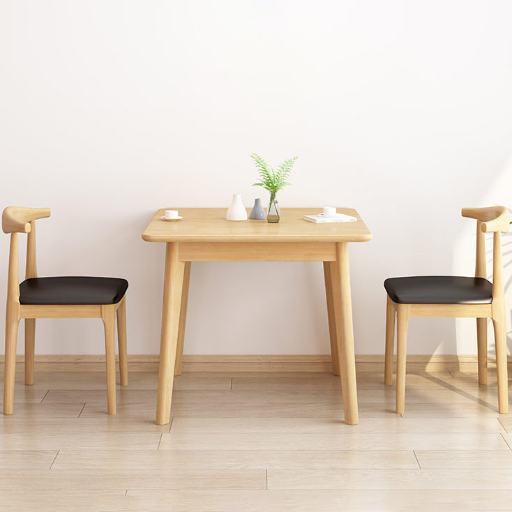 Square 4 Legs Industrial Dining Table Wood Color Fixed Table with Rubberwood Solid Wood
