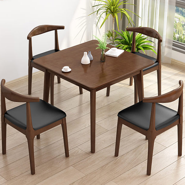 Square 4 Legs Industrial Dining Table Wood Color Fixed Table with Rubberwood Solid Wood