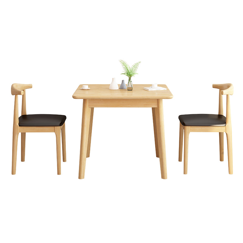 Square 4 Legs Industrial Dining Table Wood Color Fixed Table with Rubberwood Solid Wood
