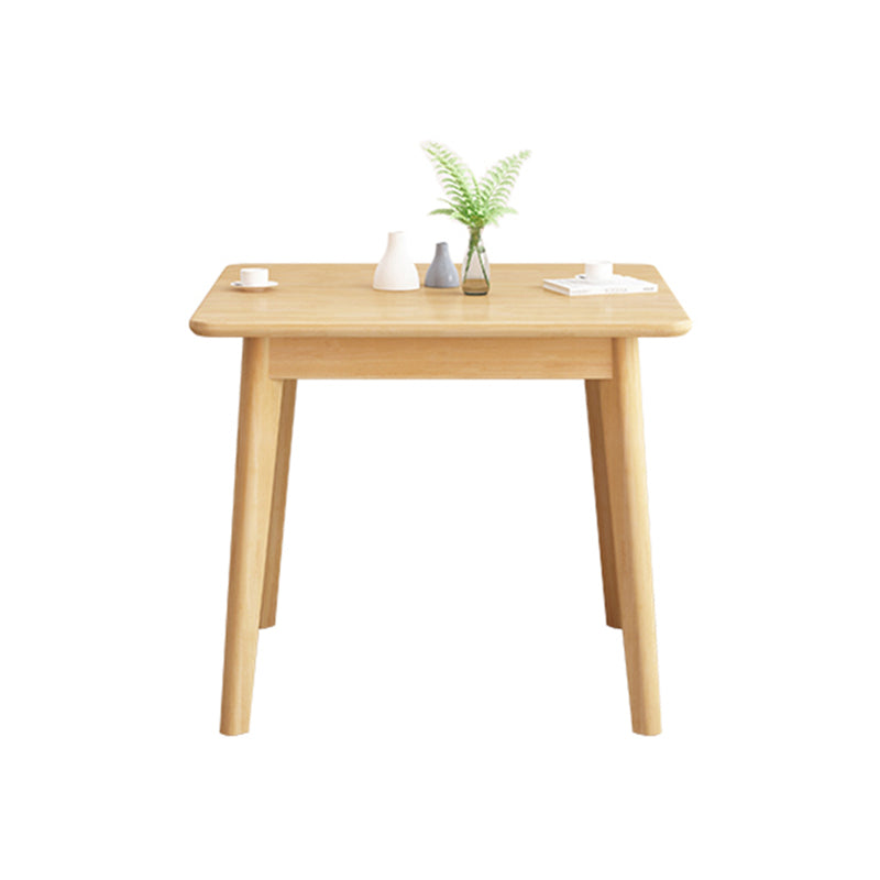 Square 4 Legs Industrial Dining Table Wood Color Fixed Table with Rubberwood Solid Wood