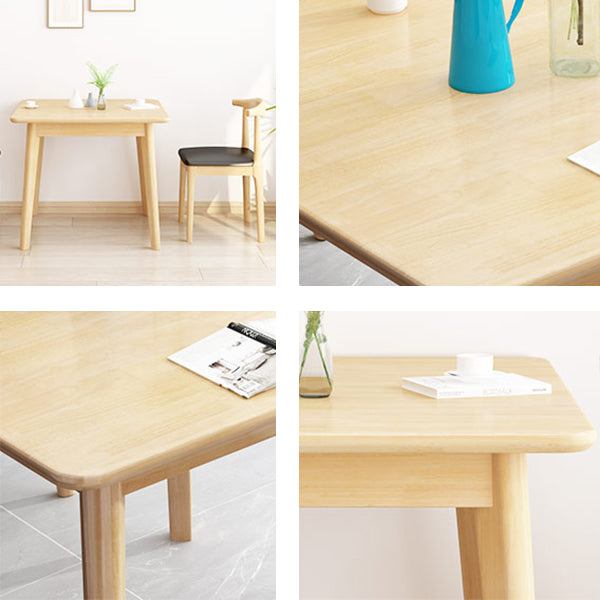 Square 4 Legs Industrial Dining Table Wood Color Fixed Table with Rubberwood Solid Wood
