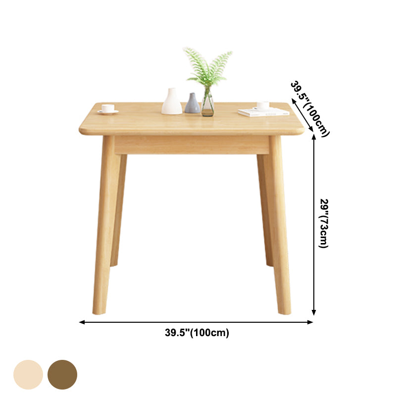 Square 4 Legs Industrial Dining Table Wood Color Fixed Table with Rubberwood Solid Wood