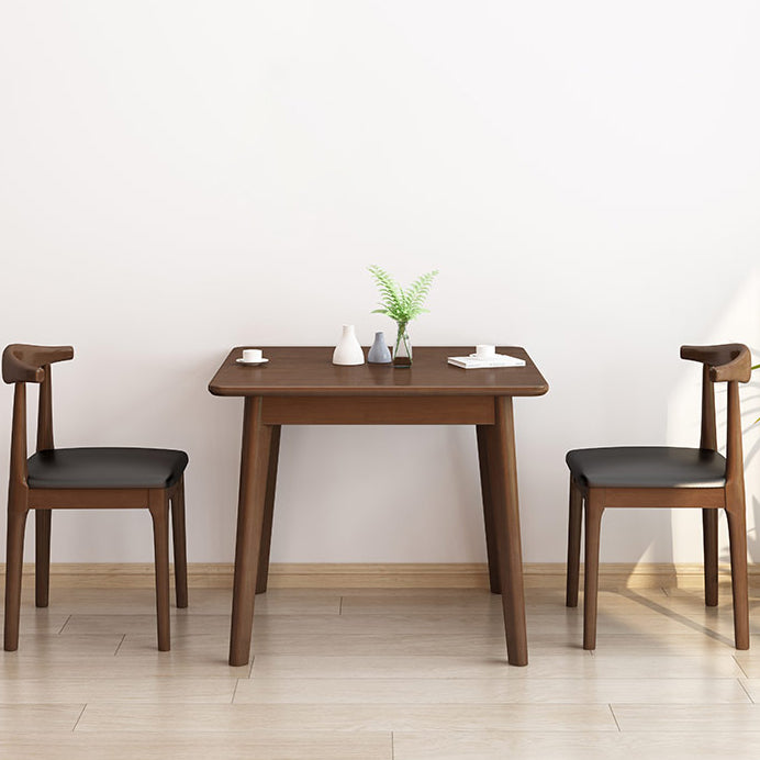 Square 4 Legs Industrial Dining Table Wood Color Fixed Table with Rubberwood Solid Wood