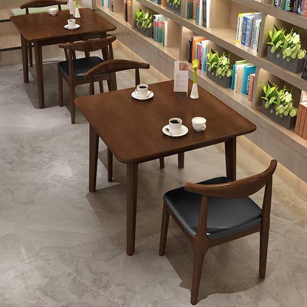 Square 4 Legs Industrial Dining Table Wood Color Fixed Table with Rubberwood Solid Wood