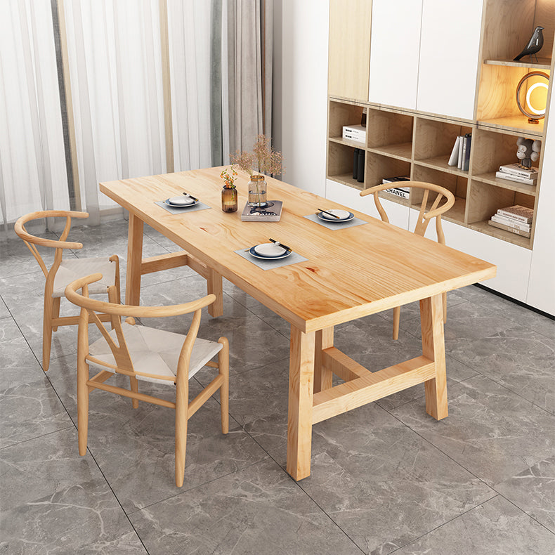Rectangle Pine Solid Wood Table Modern Dining Table with Double Pedestal
