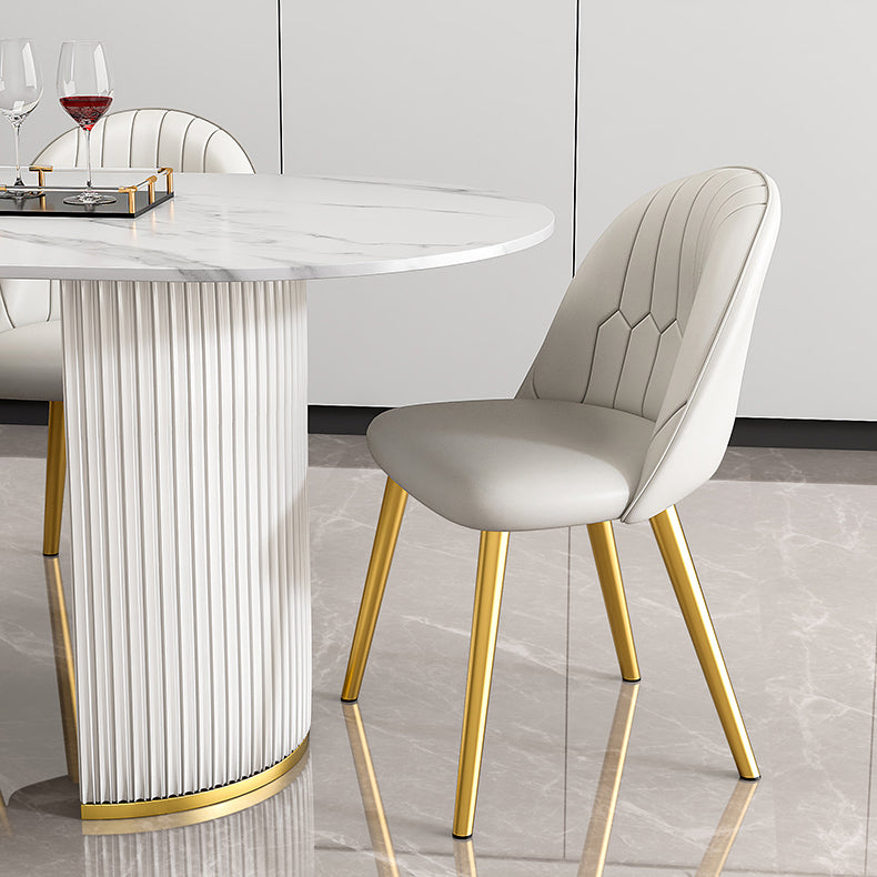 Mesa de forma de comedor de piedra sinterizada de estilo contemporáneo con base de doble pedestal