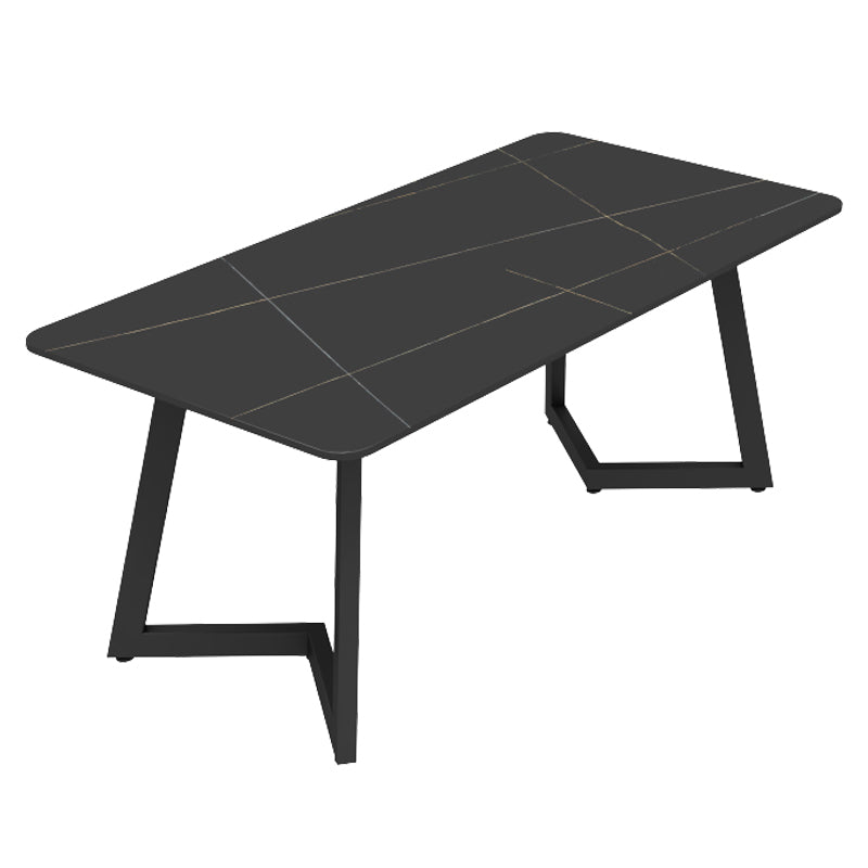Industrial Style Sintered Stone Dinner Room Kitchen Table Black Sled Base Table for Dinning Room