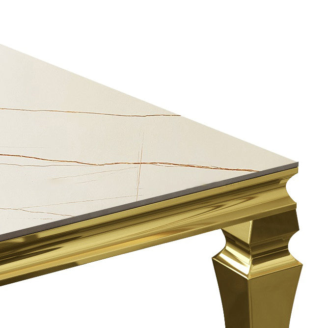 Metal Traditional Luxury Rectangle Dining Table Sintered Stone Table with 4 Legs