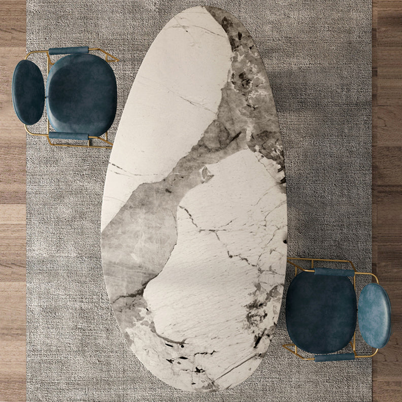 Traditional Luxury Oval Dining Table White Sintered Stone Dining Table with 3 Legs